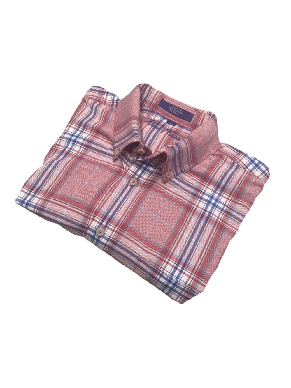Alan Flusser Men’s Large Pink Plaid Button Down Shirt